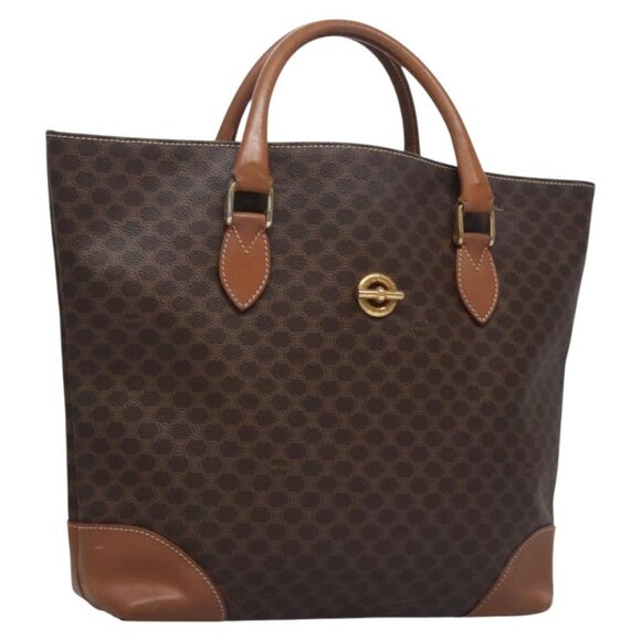CELINE Macadam Canvas Hand Bag PVC Leather Gold Brown Auth BD816 - Picture 1 of 16